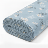 Pastel Kır Çiçeği Desenli Poplin Kumaş - Mavi